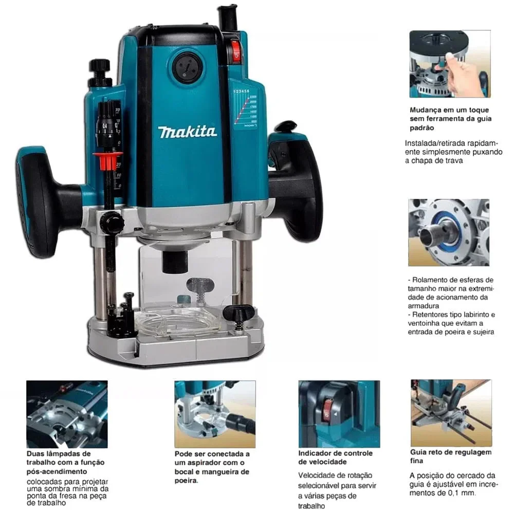 Kit Tupia de Coluna RP2301FC Makita e Jogo Fresas para Madeira NKF 35 peç