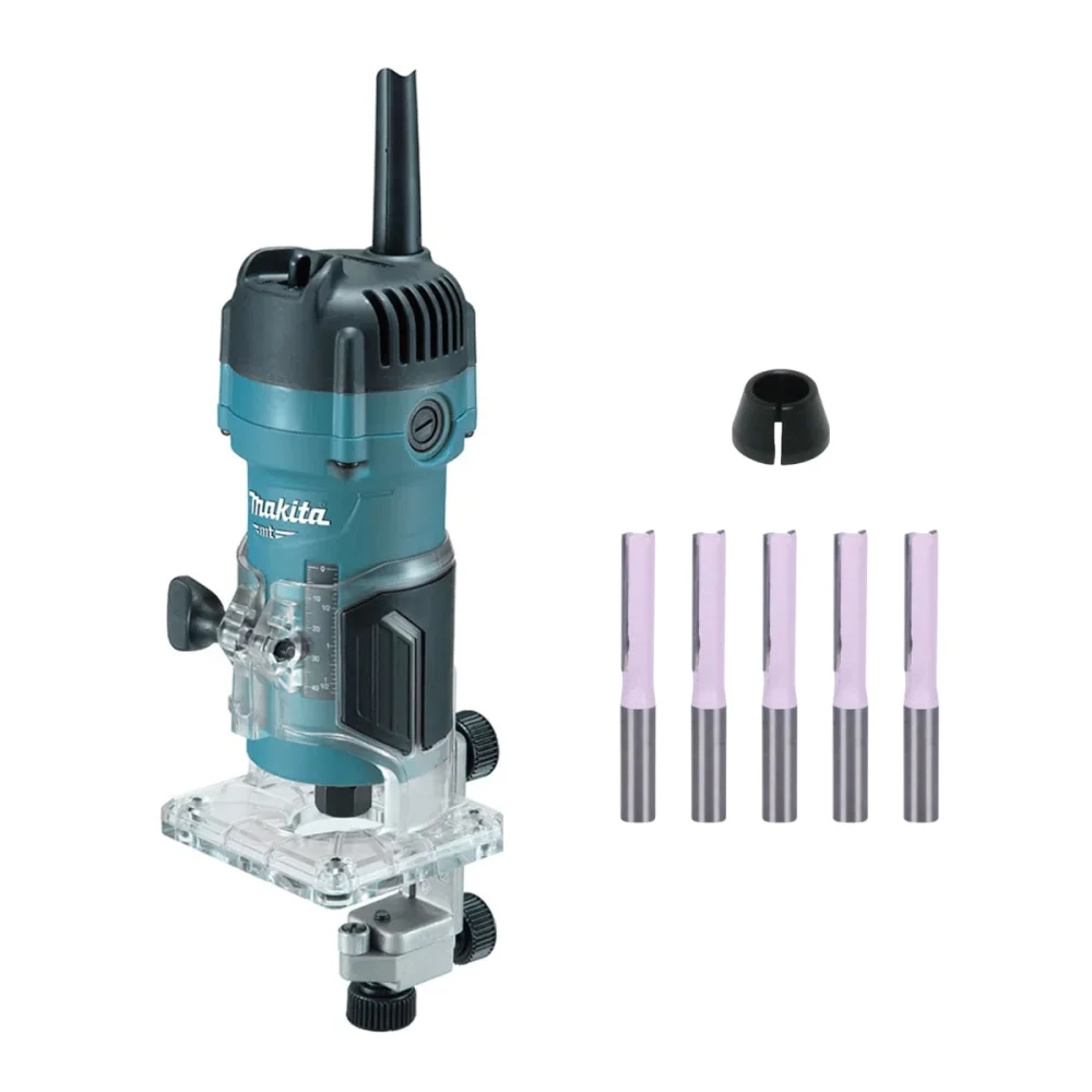Kit Tupia Manual 530W M3700B Makita e 5 Fresas Paralela Dupla e Pinça de 1/4 Pol