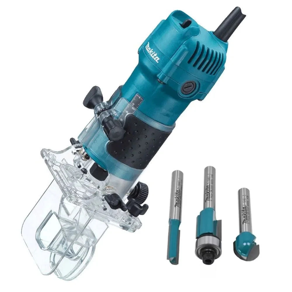 Kit Tupia Manual 6mm 530 Watts 3710 Makita e Jogo de Fresas com 3 Peç
