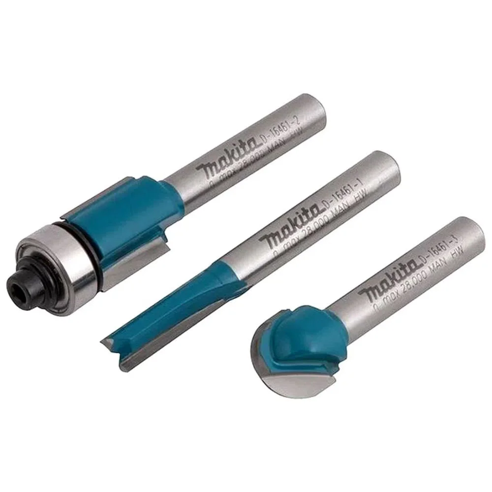 Kit Tupia Manual 6mm 530 Watts 3710 Makita e Jogo de Fresas com 3 Peç