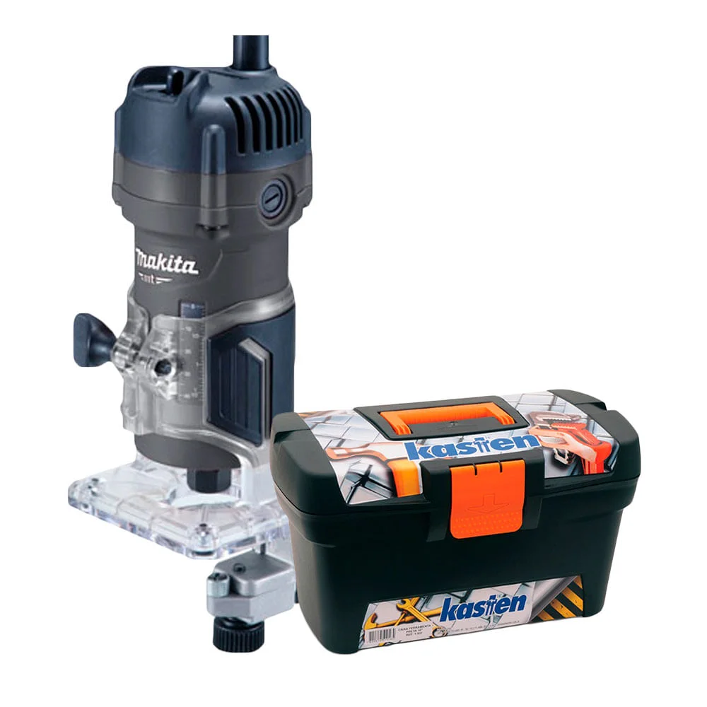 Kit Tupia Manual 6mm 530 Watts M3700G Makita e Caixa de Ferramentas 16 Pol