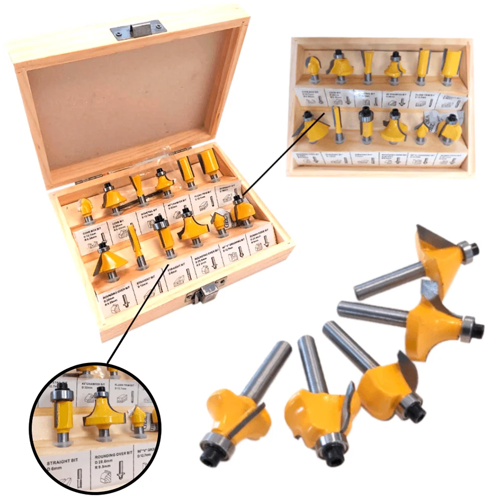 Kit Tupia Router 1020 Watts Gamma e Conjunto de Fresas para Madeira 12 pçs NKF