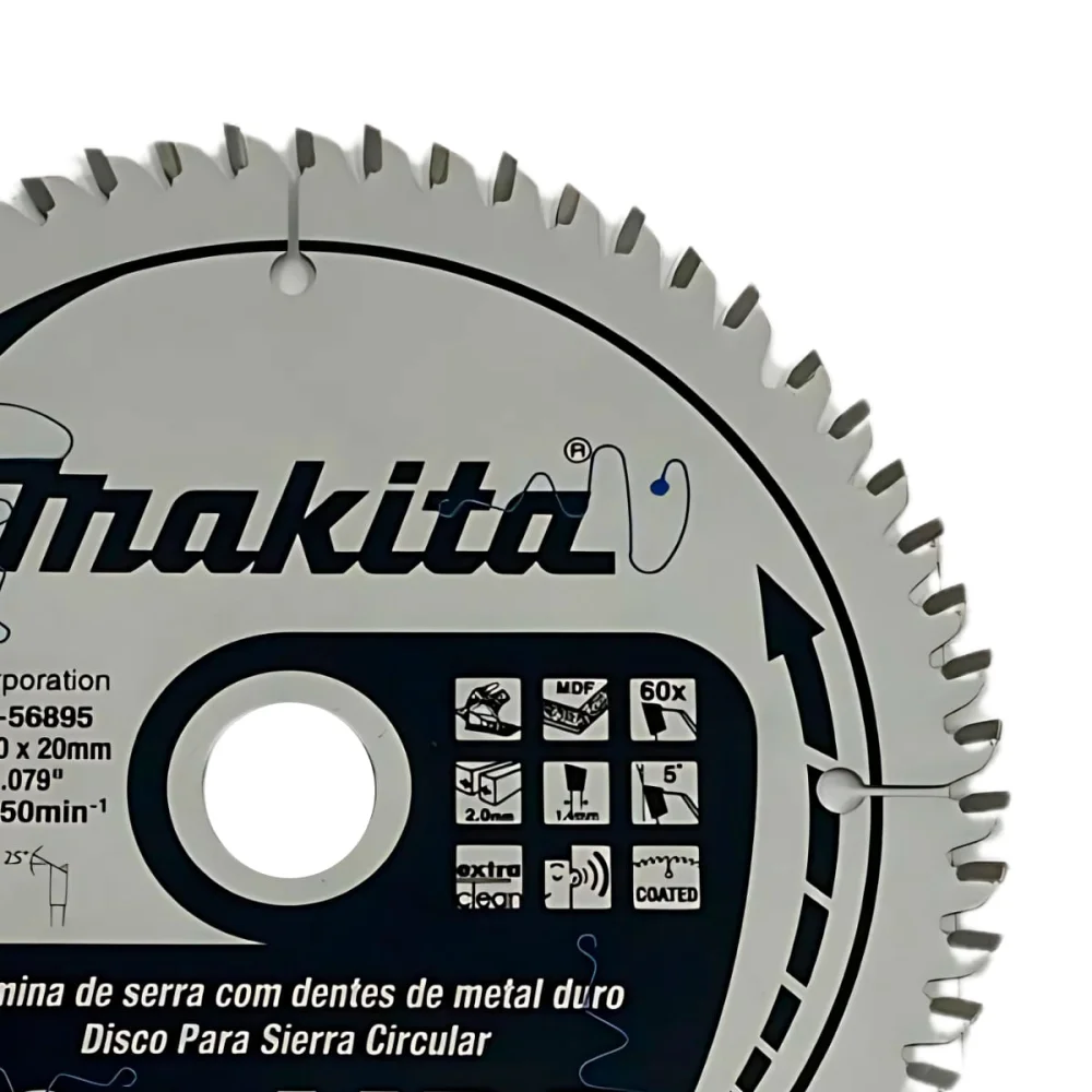 Lâmina de Serra para Madeira 165x20mm 60 Dentes Hi-ATB B-56895 Makita
