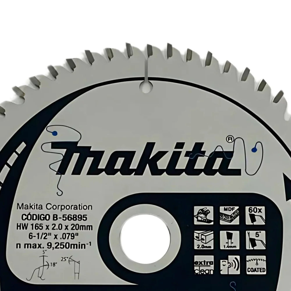 Lâmina de Serra para Madeira 165x20mm 60 Dentes Hi-ATB B-56895 Makita