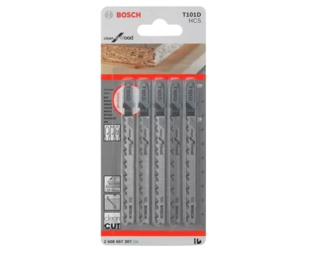 Lâmina de Serra Tico-Tico Clean For Wood Madeira T101D 5 Peç 2608667307 - Bosch Lâmina de Serra Tico-Tico Clean For Wood Madeira T101D 5 Peç 2608667307 - Bosch