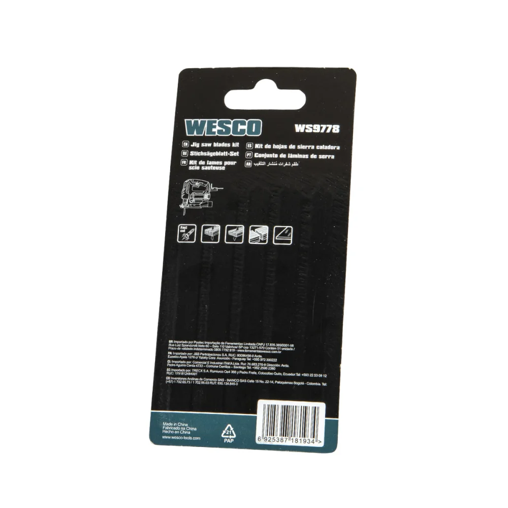 Lâminas de Serra Tico Tico WS9778 Wesco 5 Peç