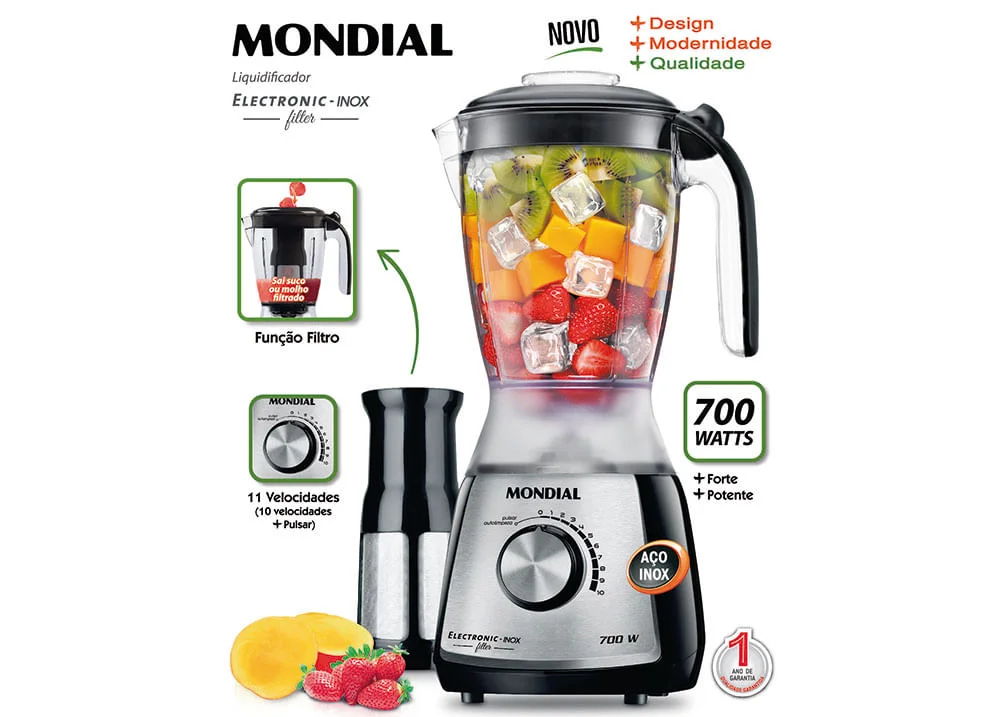 Liquidificador Eletronic Filter Premium 700 Watts Inox L-66 Mondial