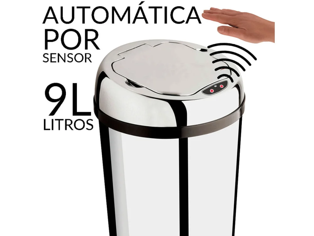 Lixeira Automática com Sensor de 9 Litros Aço Inox