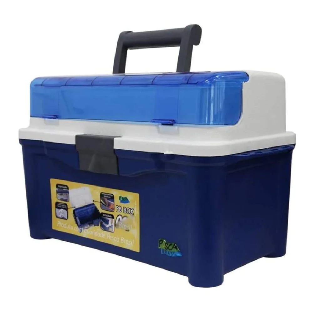 Maleta Pesca com 3 Estojo e Compartimento Ajustável PB BOX 98026 Pesca Brasil Azul