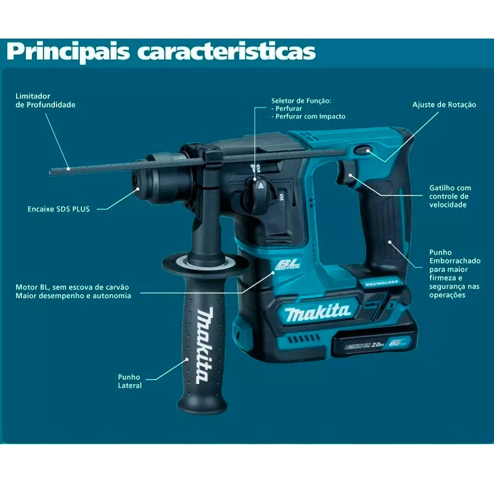 Martelete Rotativo à Bateria Não acompanha 12V HR166DZ Makita