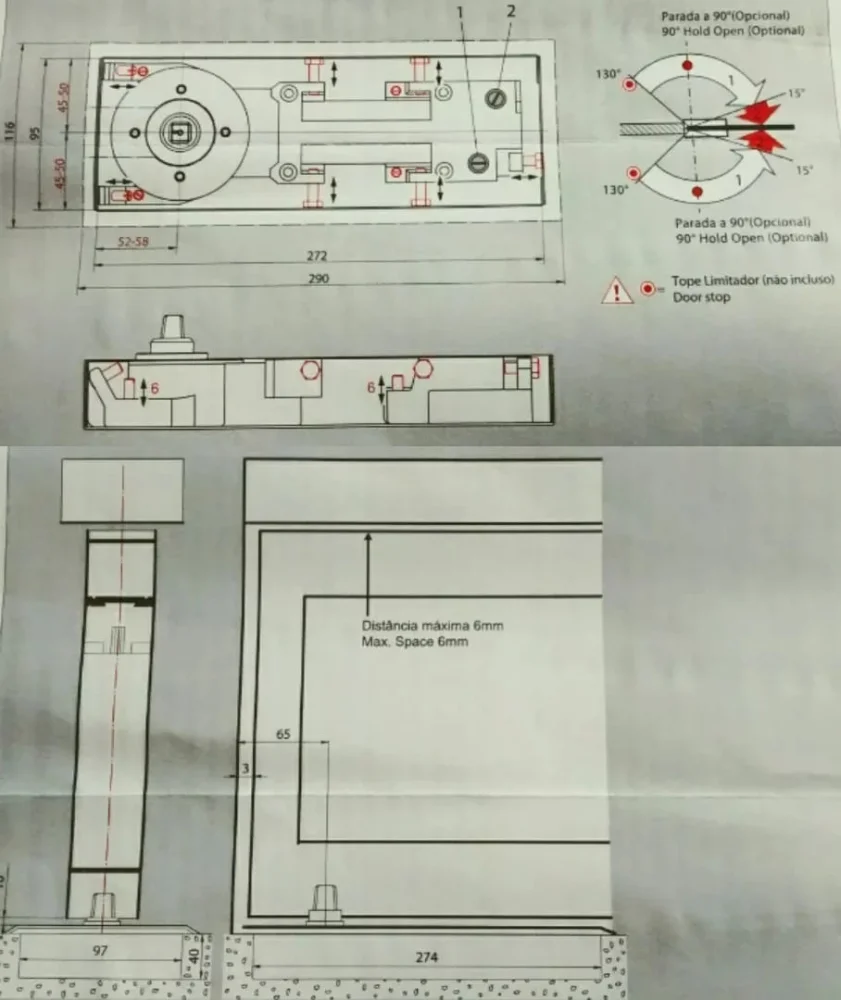 Mola de Piso BTS60T para Portas de até 900mm 902.60.21051 Dorma