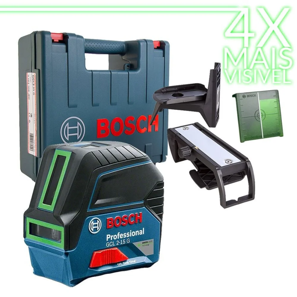 Nível à Laser Verde 4x Mais Visível Linhas em Cruz 15 Metros GCL2-15 G Bosch