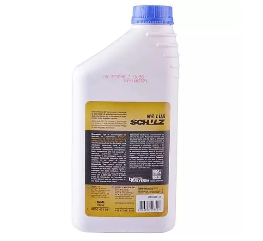 Óleo MS Lub Lubrificante Mineral à Base de Petróleo 010.0011-0 Schulz 1 Litro