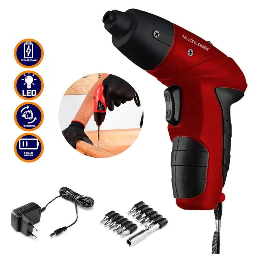 Parafusadeira à Bateria 48V Duplo Sentido Led com Acessórios HO031 Multilaser