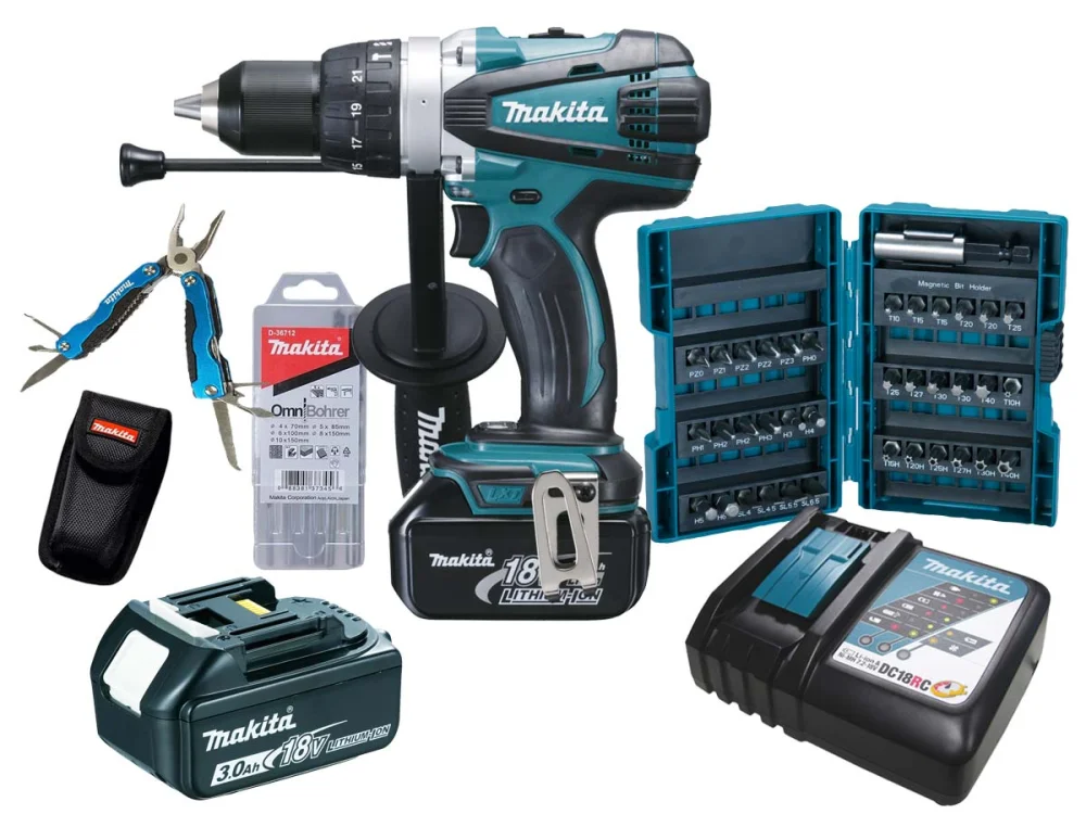 Parafusadeira e Furadeira 18V e Alicate e 5 Brocas e 37 Bits DHP458RFE-P Makita