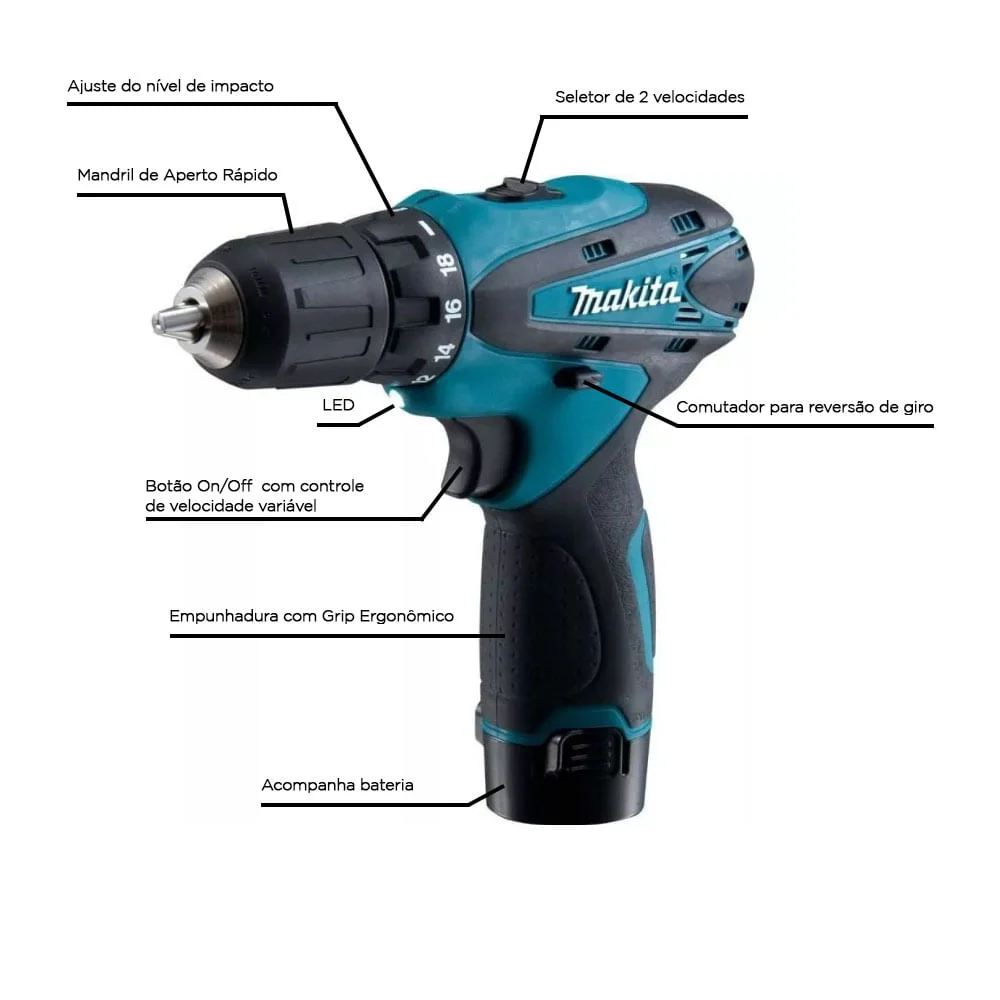 Parafusadeira e Furadeira à Bateria 10mm 12V DF330DWE Makita