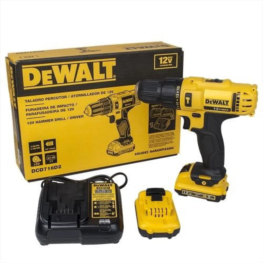 Parafusadeira e Furadeira de Impacto 10mm MAX Ion Litio 12V DCD716D2-BR Dewalt