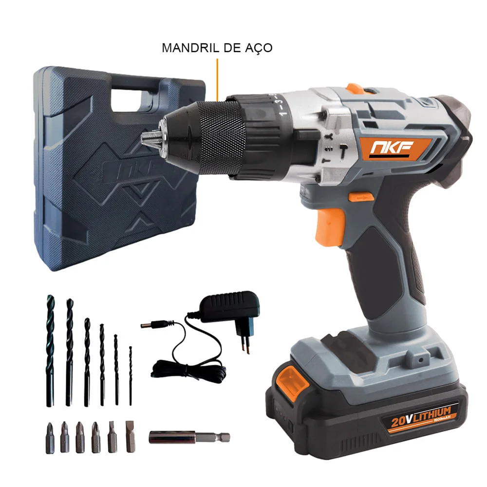Parafusadeira e Furadeira de Impacto à Bateria com 1 Bateria 20V FP20X NKF