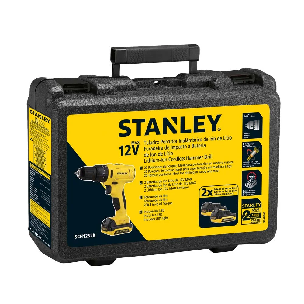 Parafusadeira e Furadeira de Impacto Ion Litio 12V 2 Baterias Bivolt SCH12S2K-BR Stanley