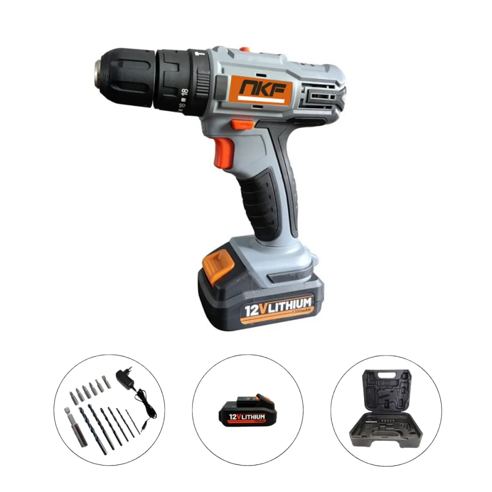 Parafusadeira Furadeira de Impacto à Bateria 12V e 13 Acessórios FPI12X NKF