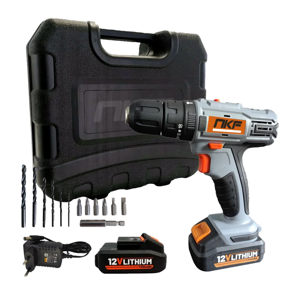 Parafusadeira Furadeira de Impacto e 2 Baterias 12V e 13 Acessórios FPI12X2 NKF