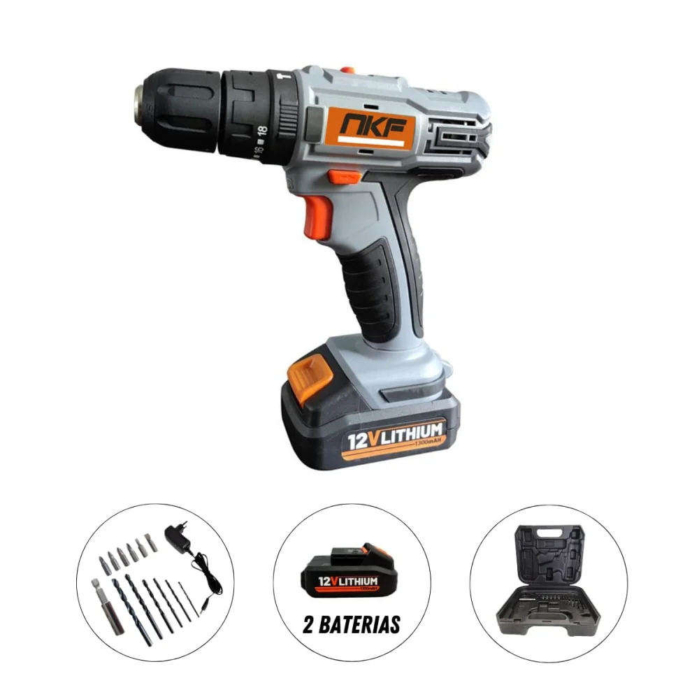 Parafusadeira Furadeira de Impacto e 2 Baterias 12V e 13 Acessórios FPI12X2 NKF
