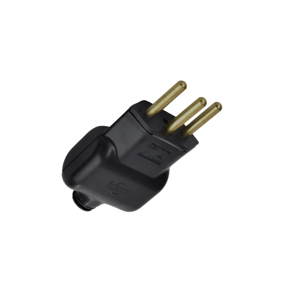 Plugue Macho 2 Pólos e Terra 20A/250V 90° ILUMI Preto