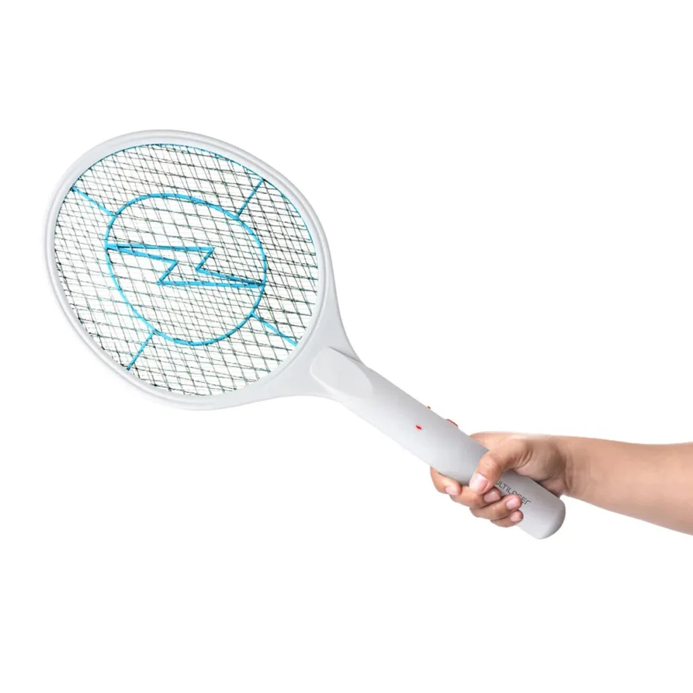 Raquete Elétrica Mata Insetos à Bateria Recarregável Branco HC034 Multilaser