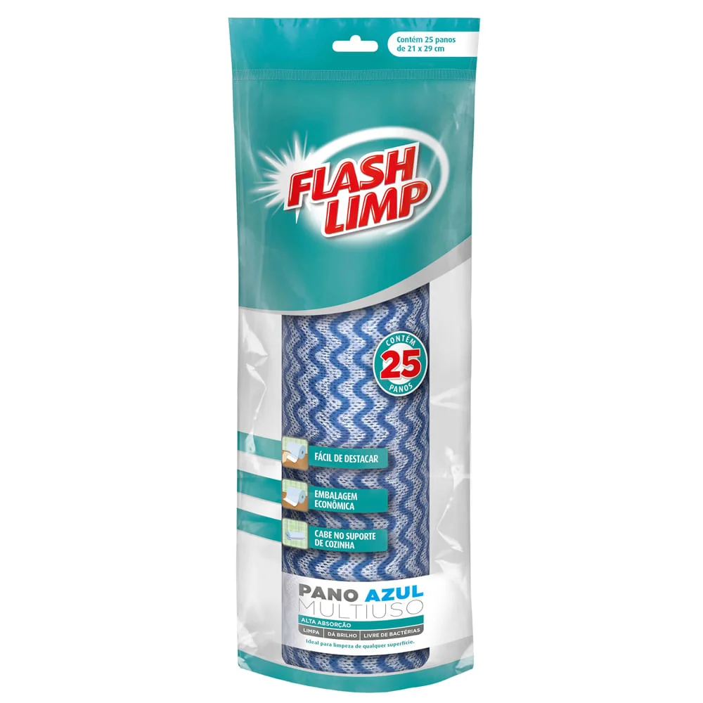 Rolo com Pano Azul Multiuso FLP4571 Flashlimp 25 Panos