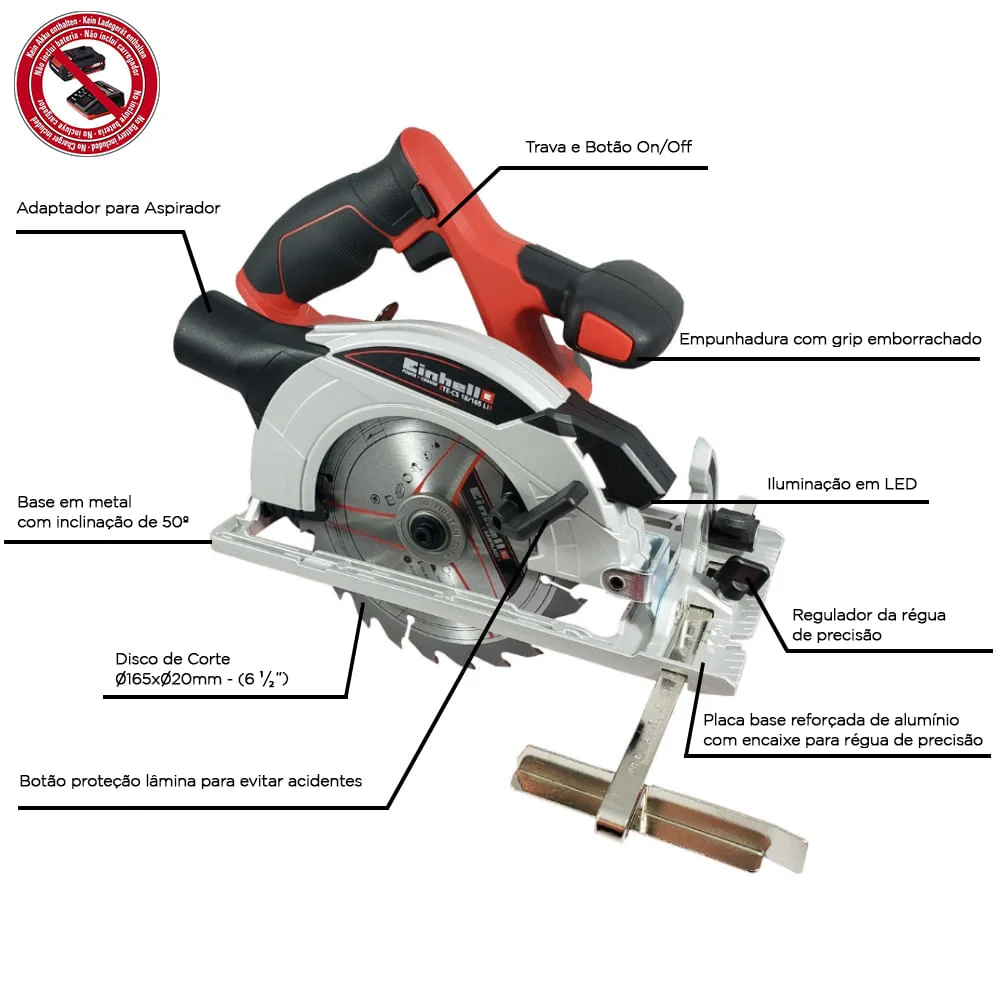 Serra Circular à Bateria (Não acompanha)TE-CS 18/165 Li Solo 4331204 Einhell