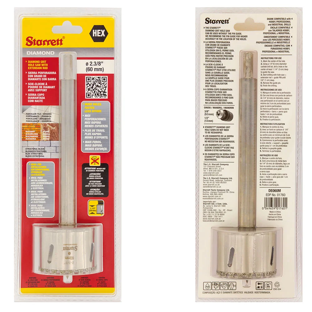 Serra Copo Diamantada 19mm 3/4 Pol com Haste DE019M Starrett