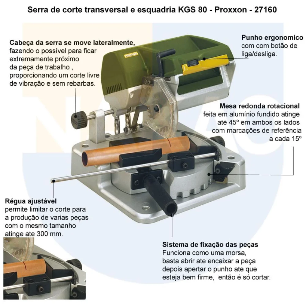 Serra de Corte Transversal e Esquadria KGS 80 27160 Proxxon 220 Volts