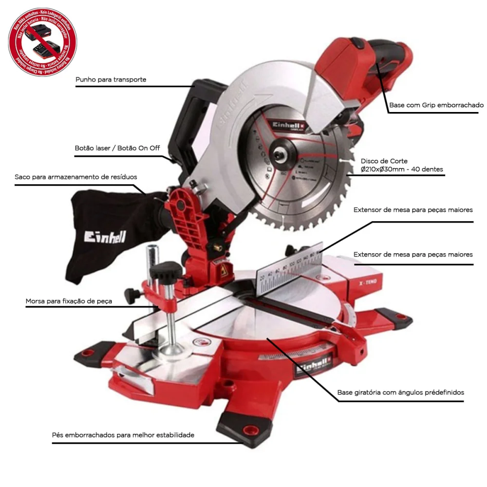 Serra de Esquadria à Bateria(Não acompanha)TE-MS 18/210 Li Solo 4300890 Einhell