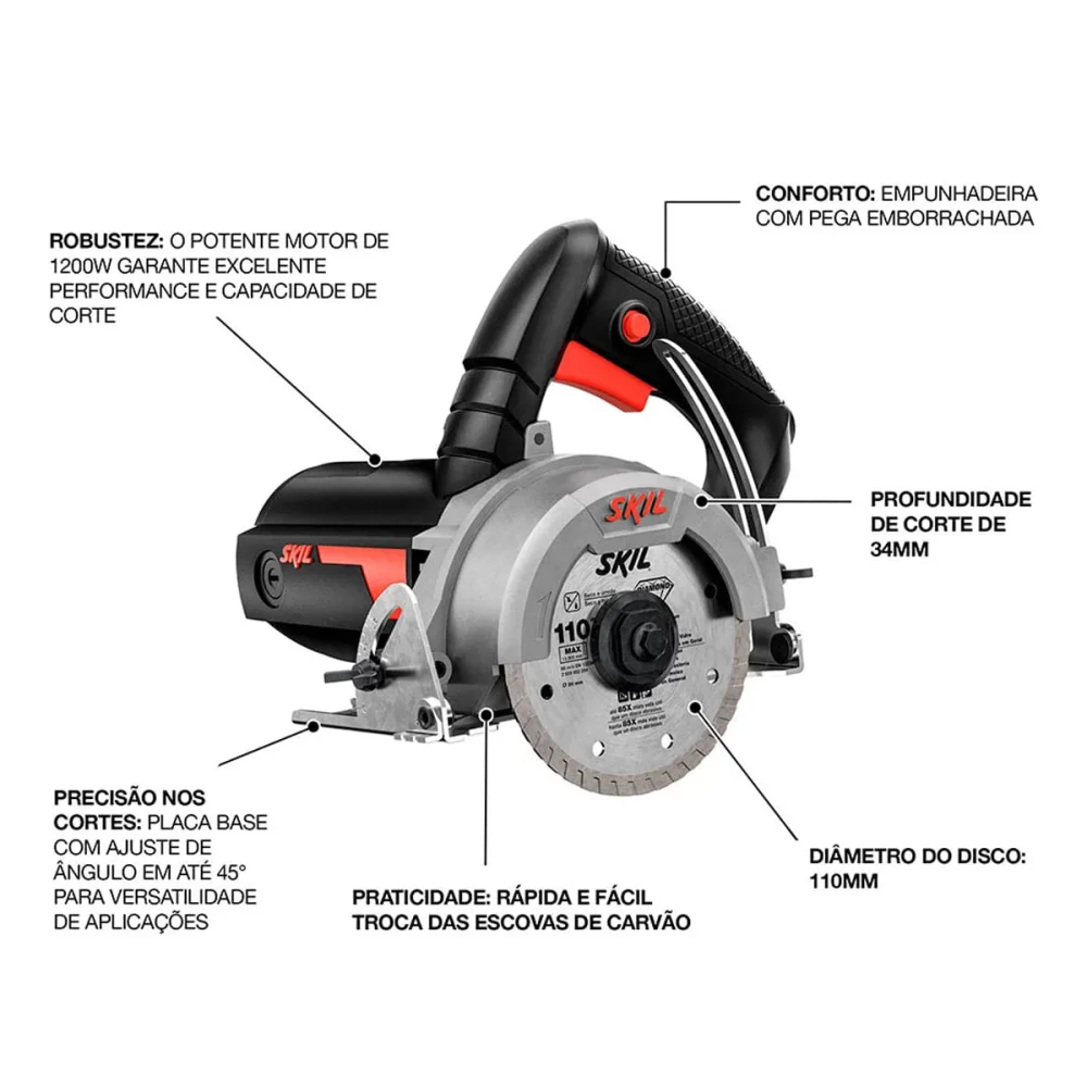 Serra Mármore 110mm 1200 Watts com 2 Chaves 9815 Skil