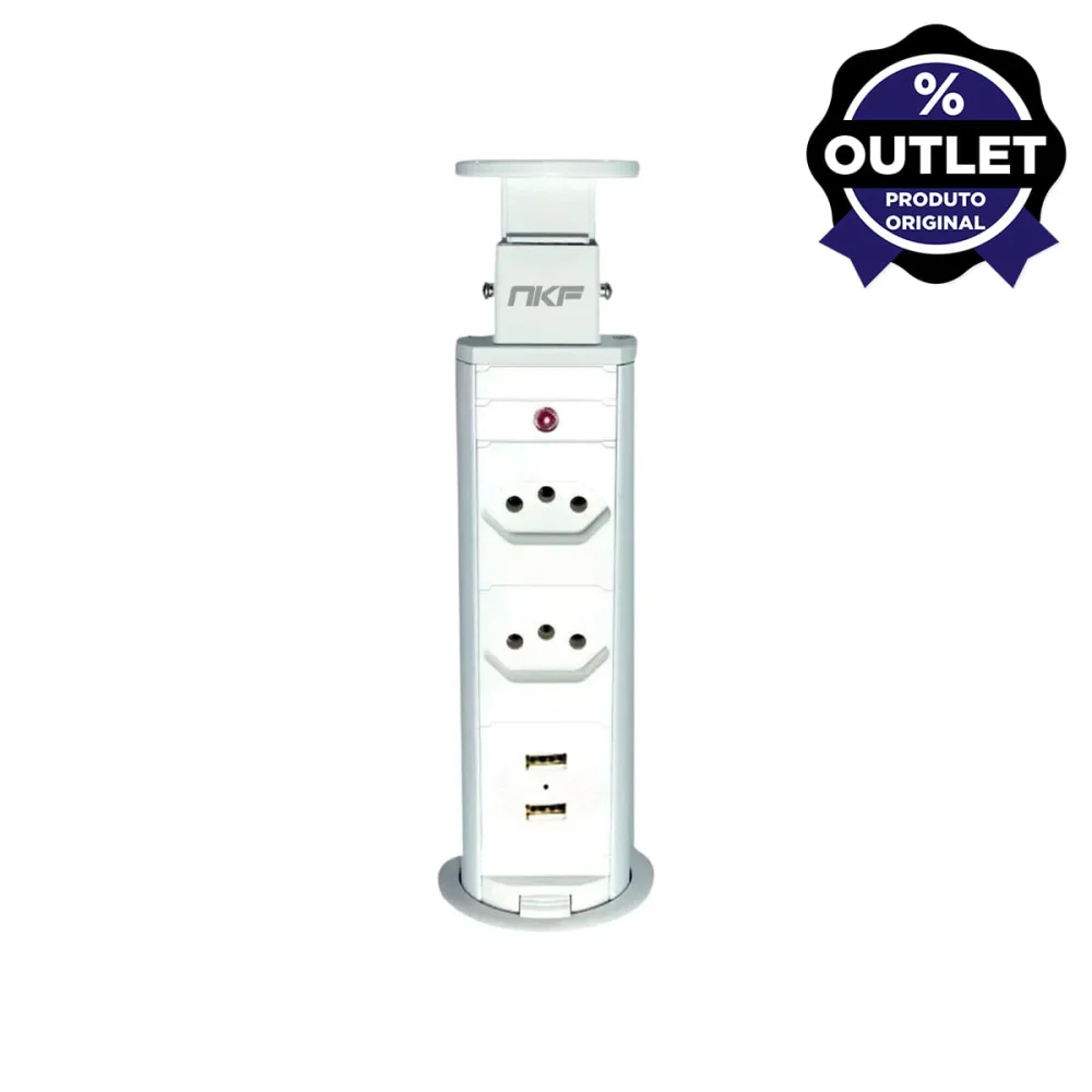 Torre de Tomada Multiplug 2 Tomadas e 2 USB Bivolt Outlet Branco