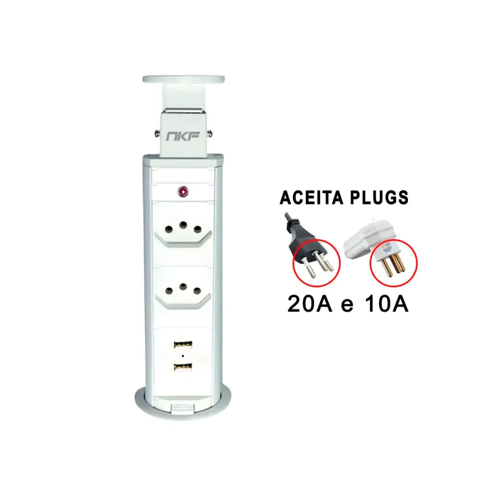 Torre de Tomada Multiplug 2 Tomadas e 2 USB Bivolt Outlet Branco