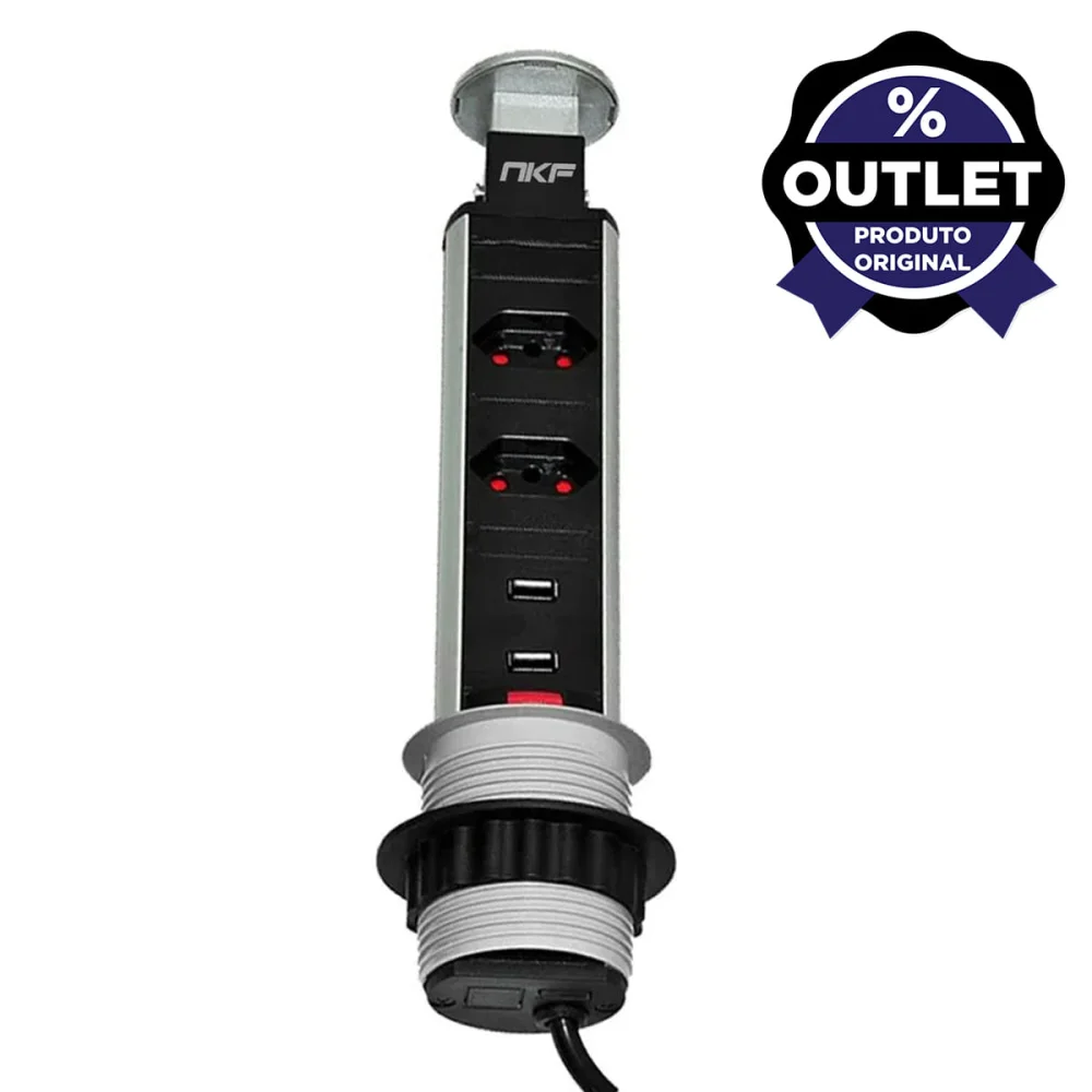 Torre de Tomada Multiplug 2 Tomadas e 2 USB Bivolt Outlet