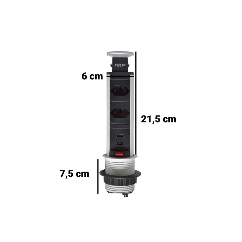 Torre de Tomada Multiplug 2 Tomadas e 2 USB Bivolt Outlet