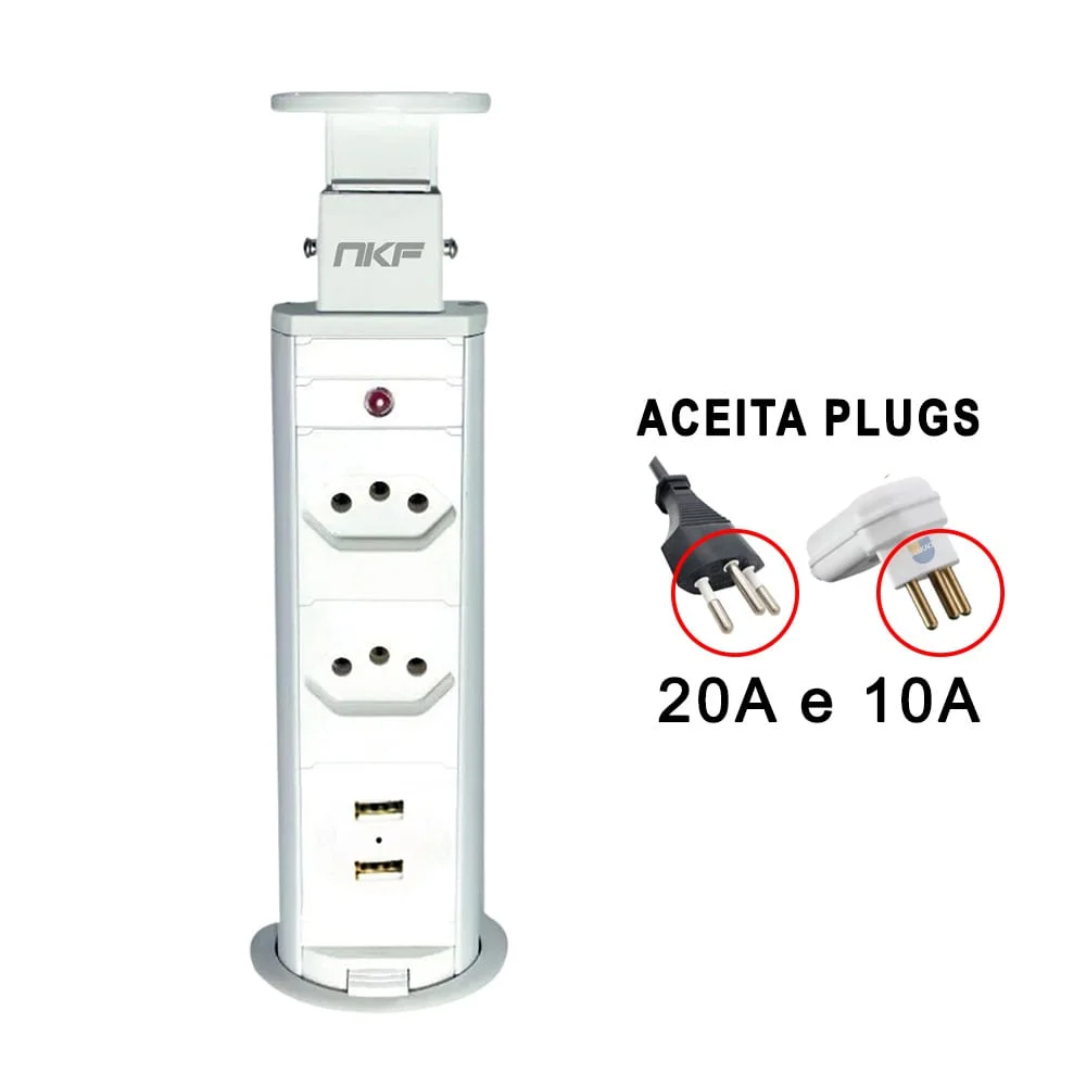 Torre de Tomada Multiplug 2 Tomadas e 2 USB Bivolt