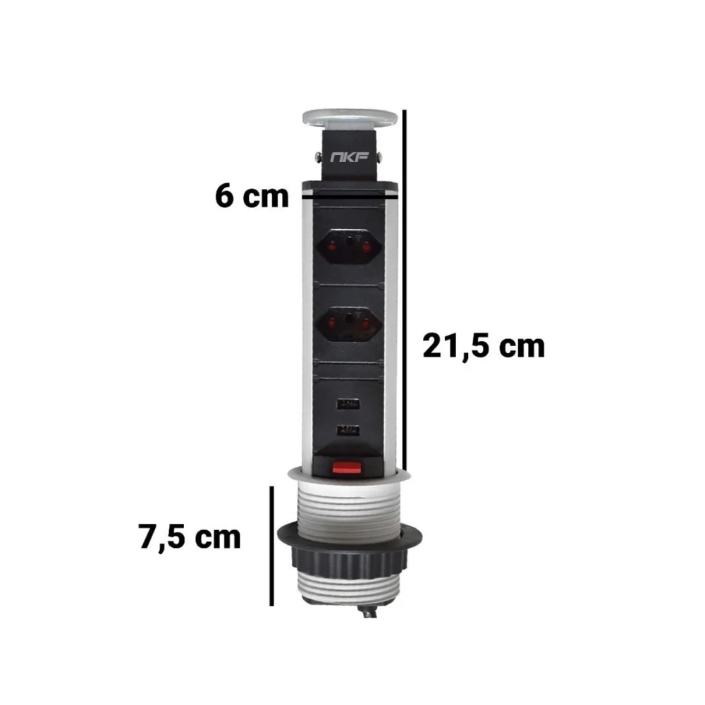 Torre de Tomada Multiplug 2 Tomadas e 2 USB Bivolt