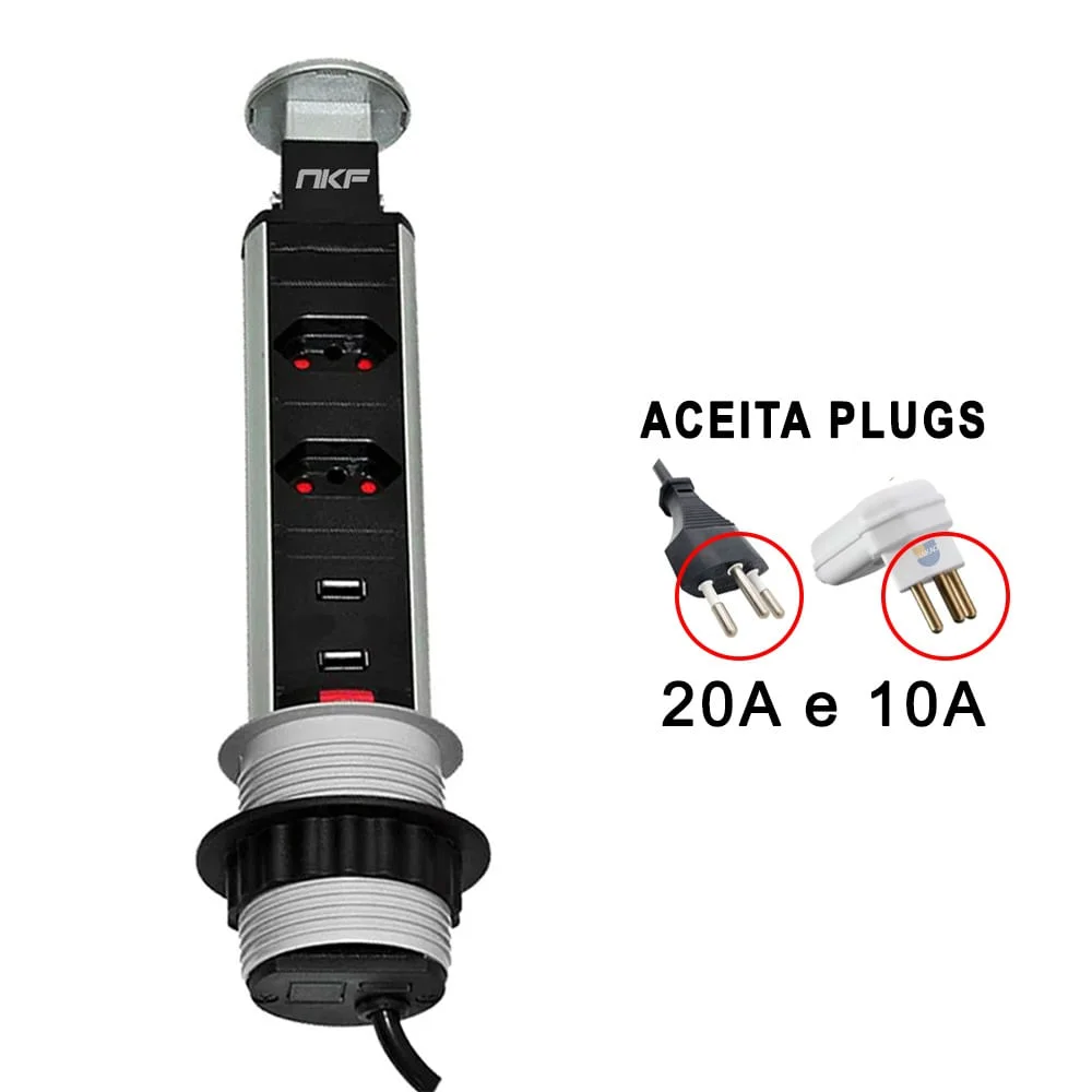 Torre de Tomada Multiplug 2 Tomadas e 2 USB Bivolt
