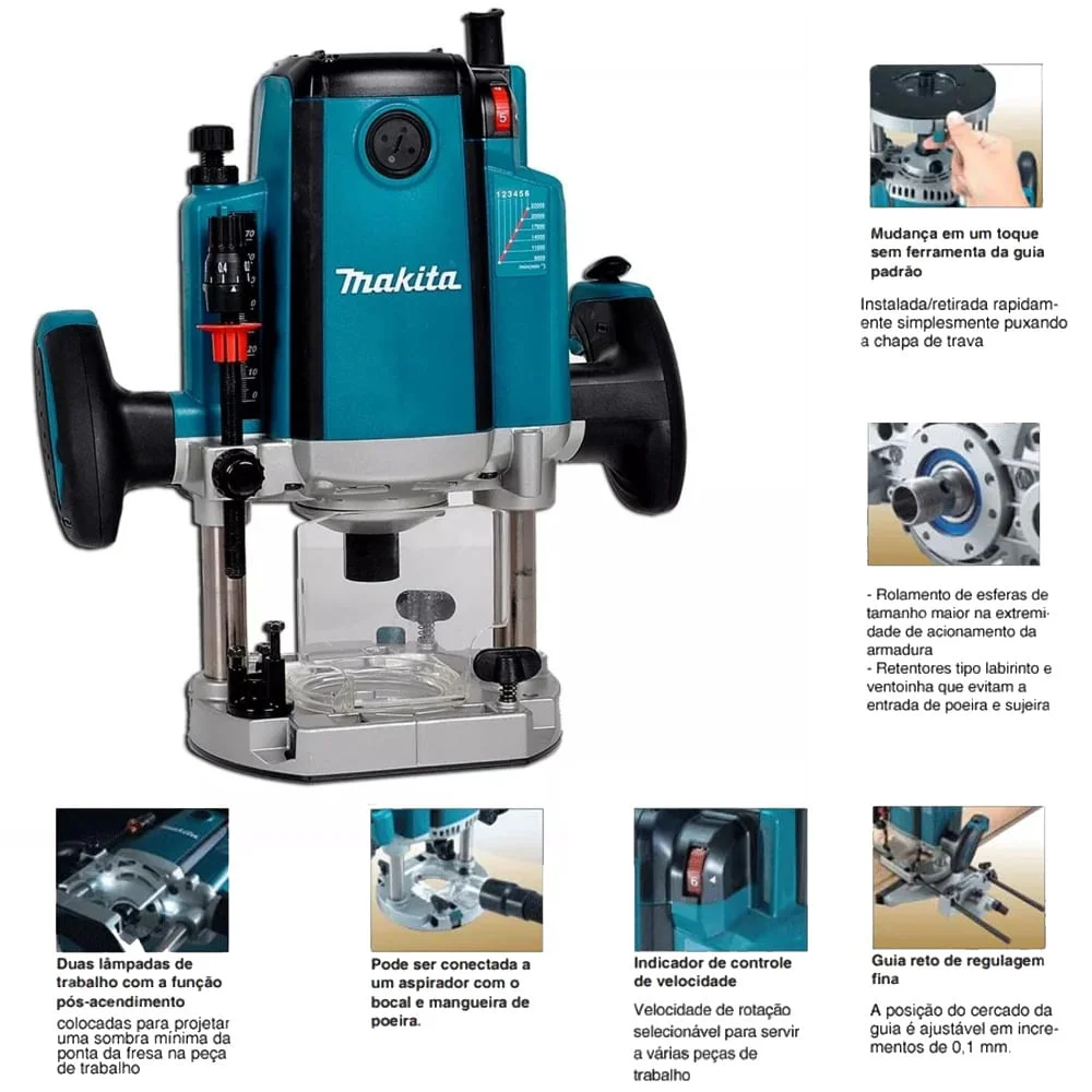 Tupia de Coluna 12mm com Freio Eletrônico RP2301FC Makita