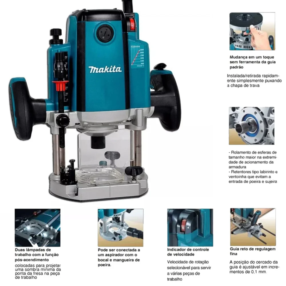 Tupia de Coluna 12mm com Freio Eletrônico RP2301FC02 Makita