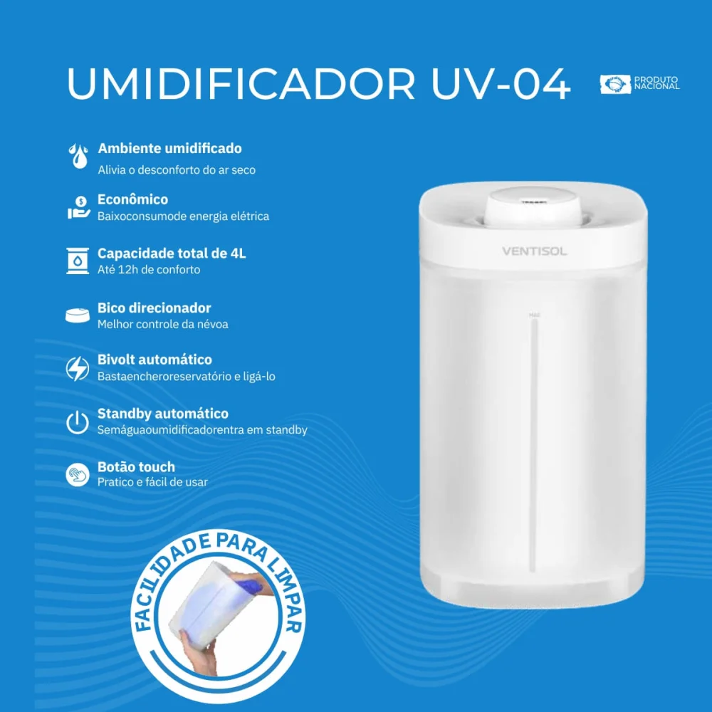 Umidificador de Ar Doméstico 4 Litros UV-04 Ventisol Branco Bivolt