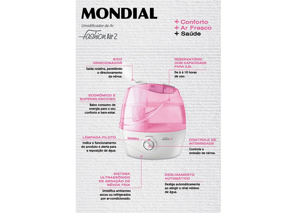 Umidificador de Ar Ultrassônico Fashion Air 2 NUA-03 Mondial Bivolt