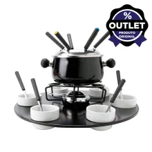 Conjunto Fondue Base Giratória Caçarola 175L com 23Pçs Preto HH7836 Euro Outlet