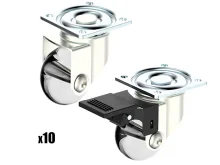 Kit 10 Rodízios 35mm com Freio e 10 Rodízios 35mm sem Freio Soprano