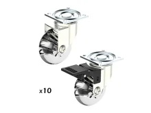 Kit 10 Rodízios 50mm com Freio e 10 Rodízios 50mm sem Freio Soprano