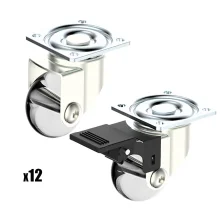Kit 12 Rodízios 35mm com Freio e 12 Rodízios 35mm sem Freio Soprano