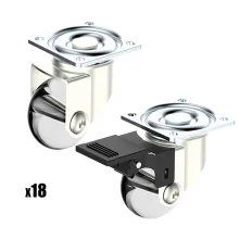 Kit 18 Rodízios 35mm com Freio e 18 Rodízios 35mm sem Freio Soprano